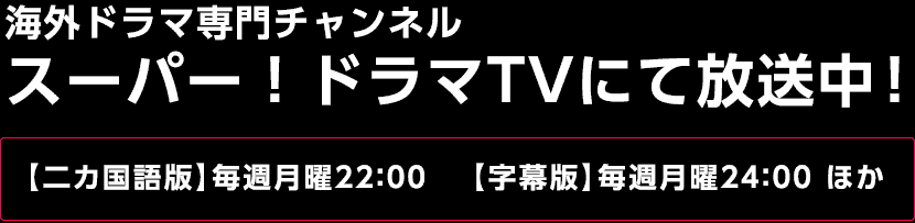 海外ドラマ専門チャンネル スーパー！ドラマTVにて４月25日（月）22:00、日本初放送スタート!　【二カ国語版】毎週月曜２２：００　 【字幕版】毎週月曜２４：００ ほか